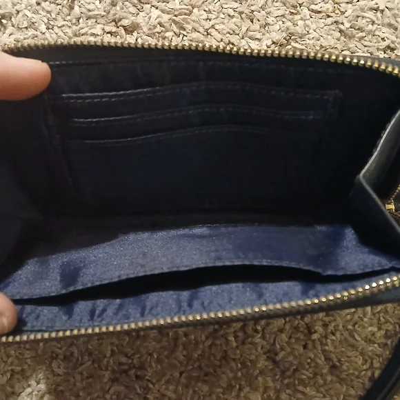 Coach Navy Blue Saffiano Leather Zip Around Wallet Wristlet | Gold Hardware - Picture 4 of 6